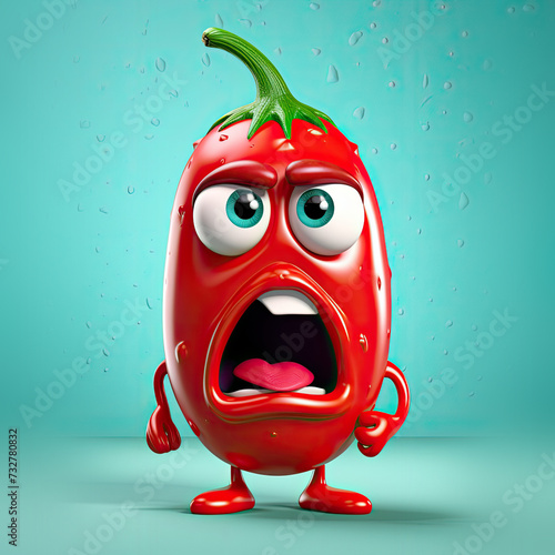 Cute Cartoon Angry Chili Pe...