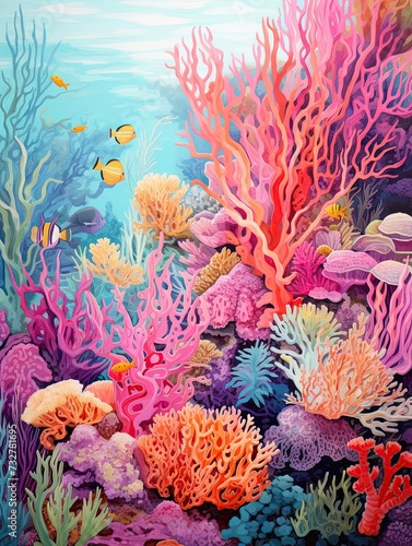 Vibrant Coral Ocean Art: Vintage Reef Explorations & Beach Decor