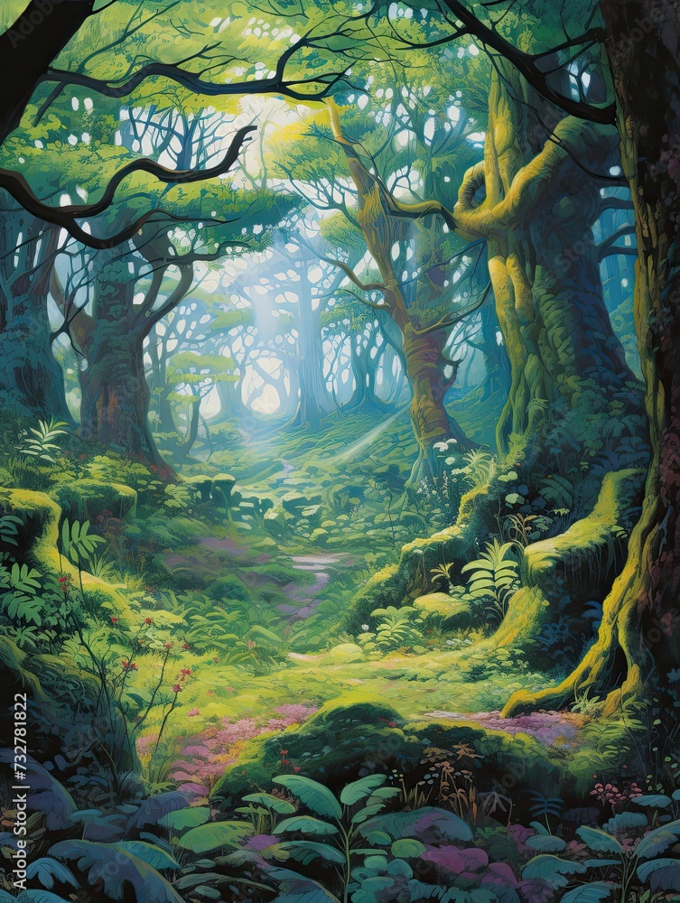 Fototapeta premium Vibrant Landscape of Ancient Sacred Groves: Nature Art Woodland Art Print
