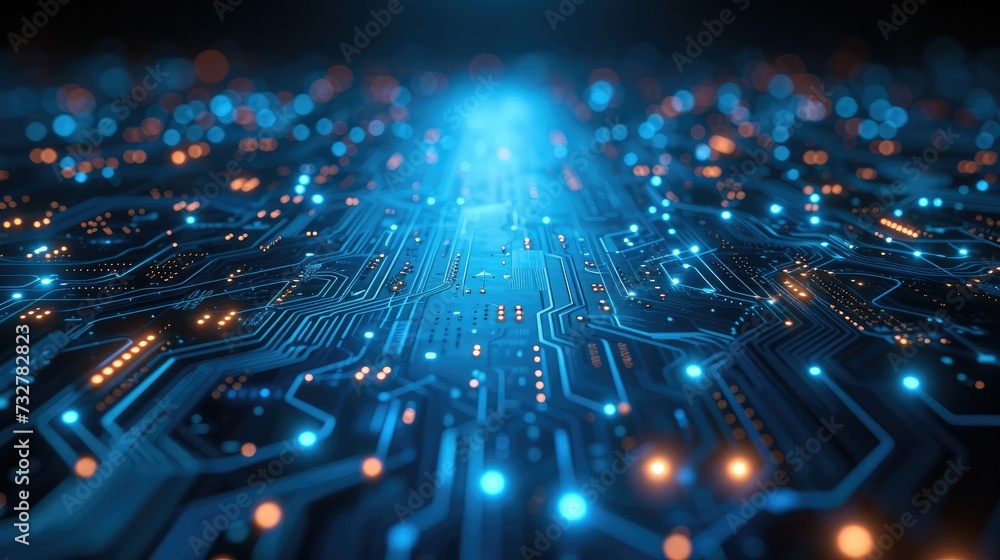 A futuristic blue background of technology with circuit lines. Generative AI. A futuristic blue background of technology with circuit lines. Generative AI.