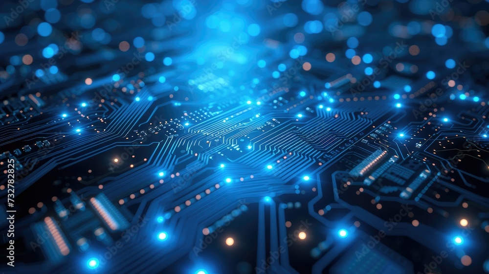 A futuristic blue background of technology with circuit lines. Generative AI. A futuristic blue background of technology with circuit lines. Generative AI.