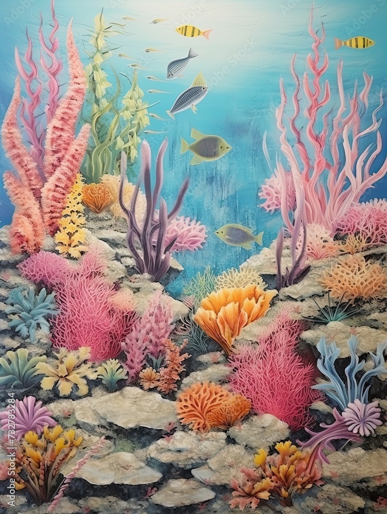 Vibrant Seascape Art: Coral Reef Explorations | Vintage Wall Decor | Nature Scene