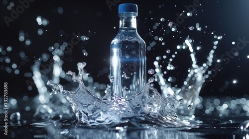 Bottle with pure water and splash around it