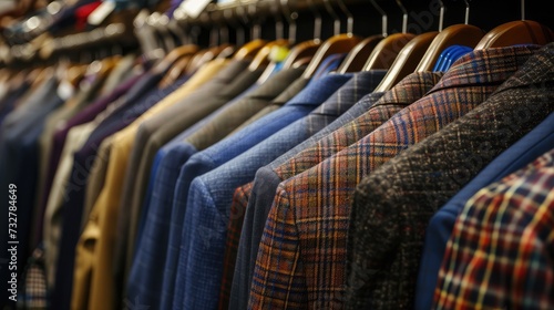 Men's suits on a rack in store