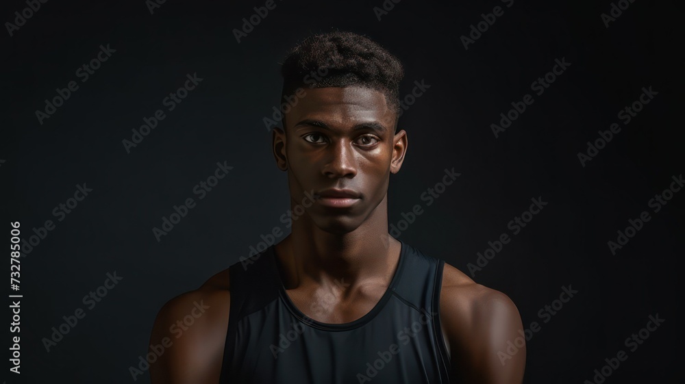 Young male athlete with upper body on a black background created with Generative AI