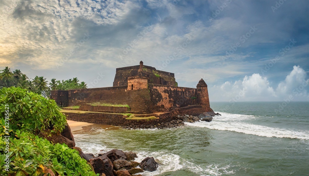 old ruins of fort aguada on the seashores of goa with sky and clouds