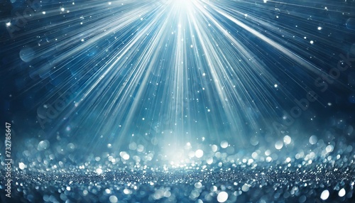 blue sparkle glitter radial rays with twinkled lights bokeh beautiful abstract background