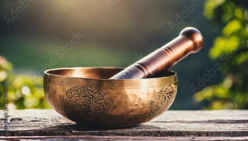 a close up of a tibetan singing bowl or himalayan bowl
