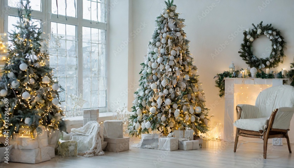 stylish christmas scandinavian minimalistic interior with white decor