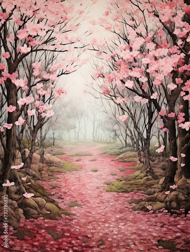 Vintage Cherry Blossom Petals Art: Meadow Print in Scenic Prints
