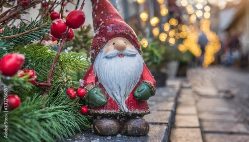 closeup of decorative gnome for the christmas decorations in the street