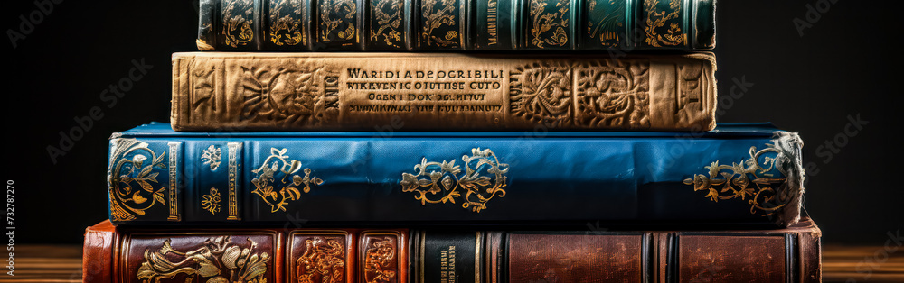 Close-up view of antique books