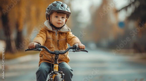 A child's proud moment, riding a bicycle without training wheels for the first time © olegganko