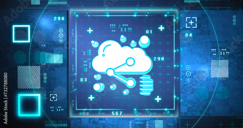 Cloud information, complex 3d rendering, tecnology background