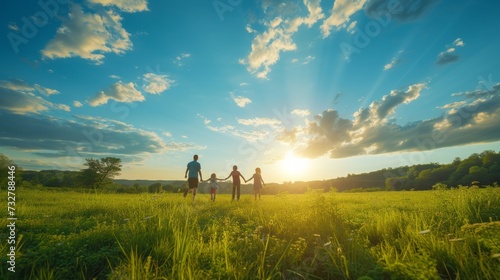 A family picnic, with children playing tag in a field, the joy of simple pleasures