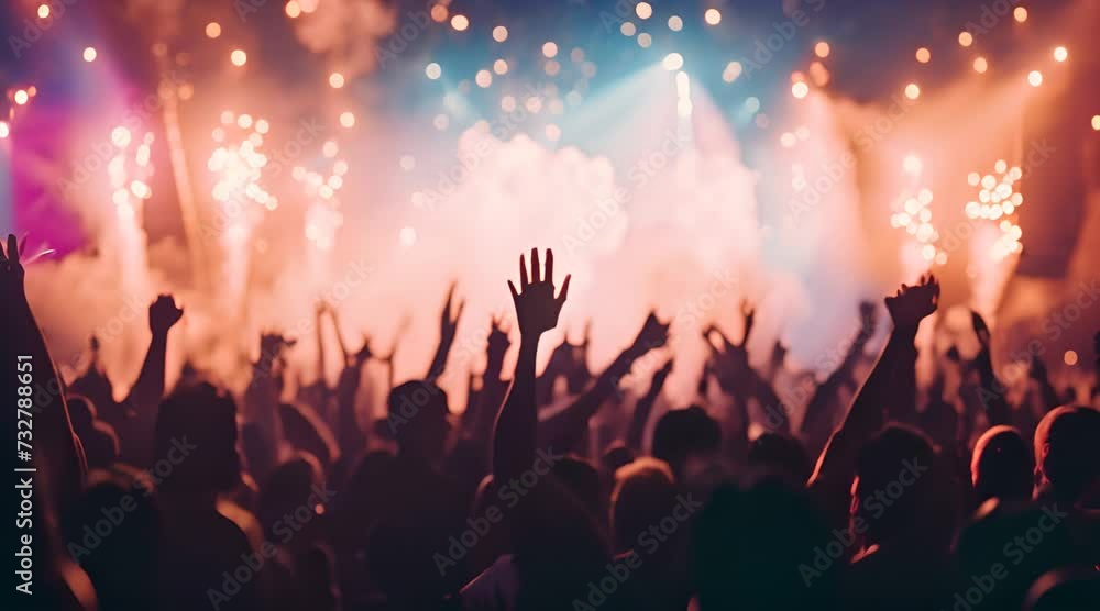 crowd at concert, euphoric crowd under the mesmerizing lights of a live concert
