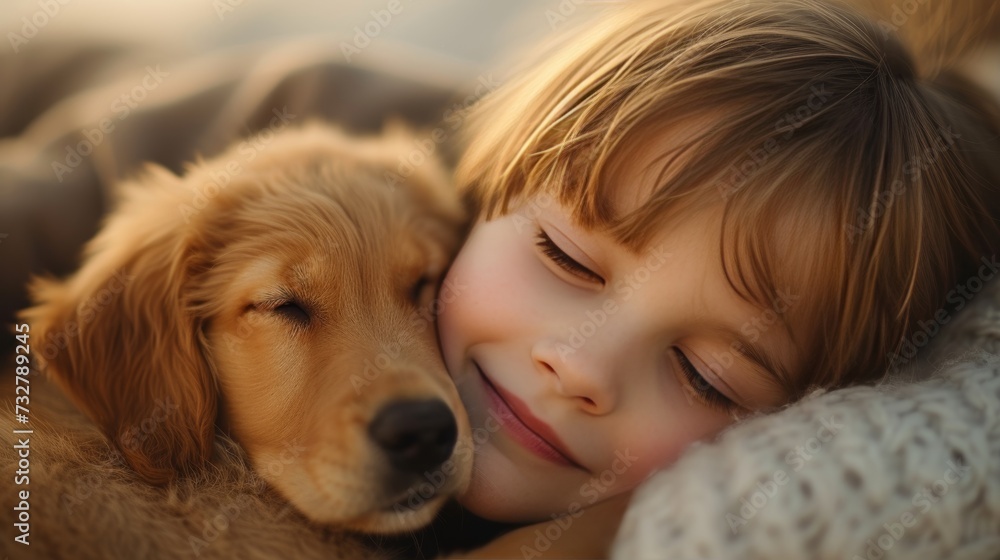 A child and a puppy, sharing a moment of unconditional love and companionship
