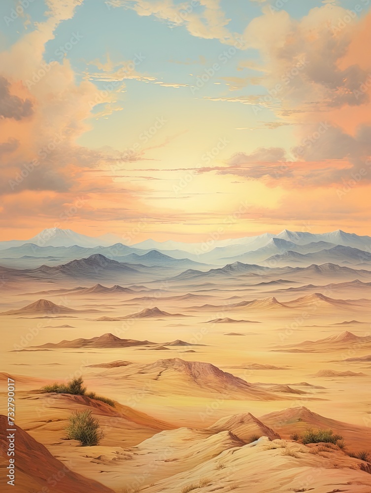 Naklejka premium Vintage Desert Dunes: Aerial Sandy Scenic Painting