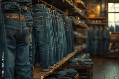 A person stands among a sea of denim, surrounded by rows of jeans in an indoor clothing store