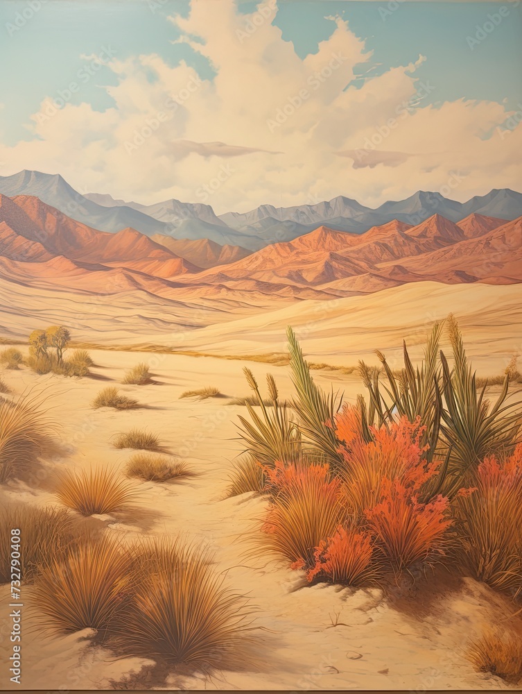 Vintage Painting: Sandy Scenic Aerial Desert Dunes