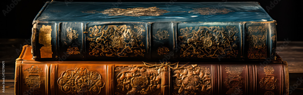 Close-up view of antique books Close-up view of antique books
