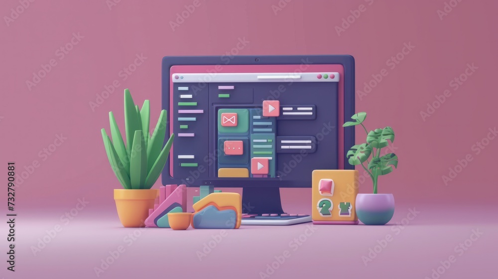 Web Development concept depicted with a 3D vector icon in a cartoon minimal style, showcasing website coding and web page creation - obrazy, fototapety, plakaty 