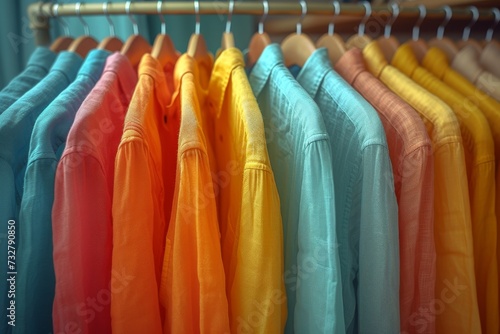 A vibrant display of neatly hung garments, waiting to be worn and carefully cared for in the comfort of a closet