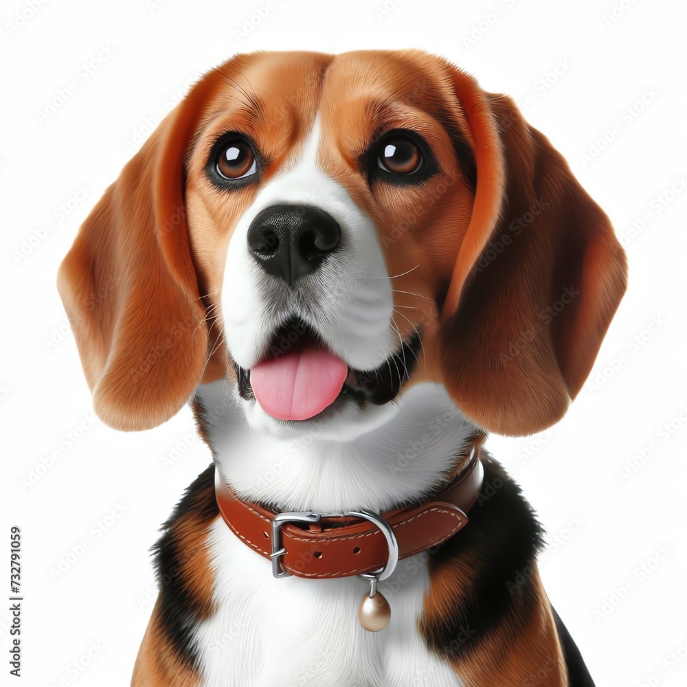 Close-up Portrait of a Beagle with a Leather Collar