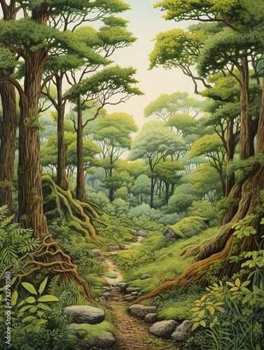 Vintage Sacred Groves  Woodland Print   Nature Artwork   Digital Image