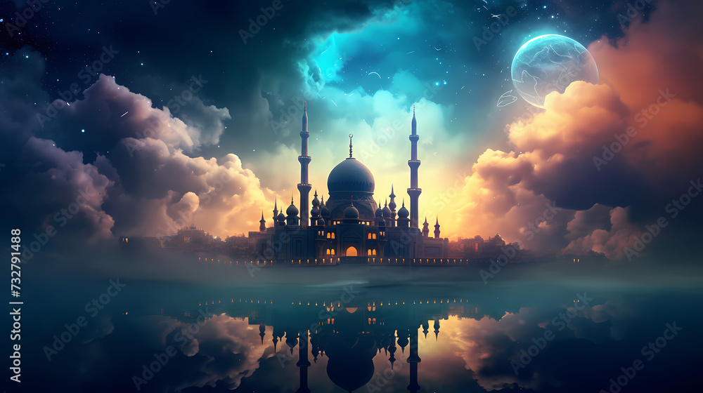 Obraz premium Ramadan background with mosque or lantern illustration