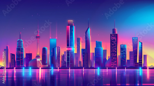 A futuristic city skyline at dusk, featuring sleek skyscrapers and glowing neon lights, evoking a sense of innovation and progress  © Alin