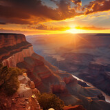 Sunset Over Grand Canyon with Radiant Sky and Majestic Cliffs