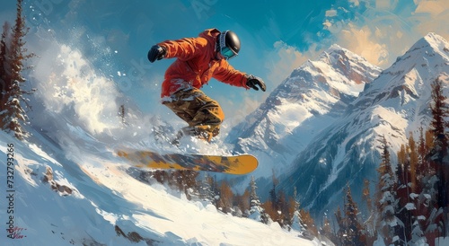 A daring individual defies gravity and embraces the thrill of winter with a gravity-defying snowboard jump, showcasing their skills in the exhilarating world of extreme outdoor sports