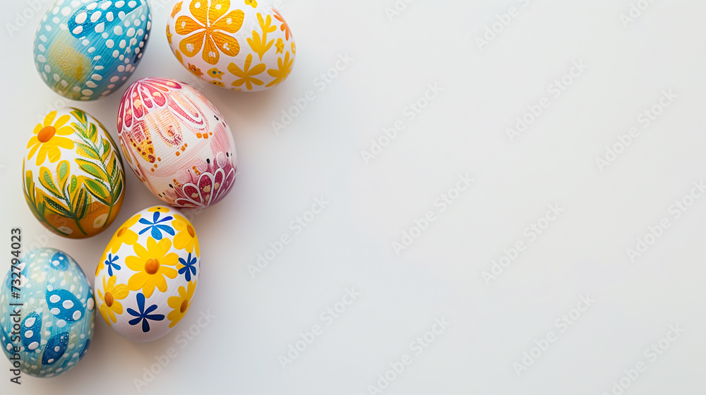 Colorful Easter eggs on a white background, ai generative