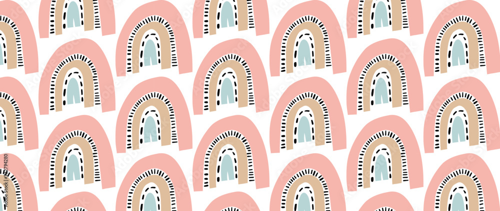 Kids seamless pattern with hand drawn rainbow . Trendy scandinavian vector
Kids seamless pattern with hand drawn rainbow . Trendy scandinavian vector