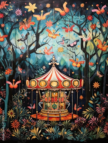 Whimsical Carousel Rides: Vintage Nature Artwork and Wall Art © Michael