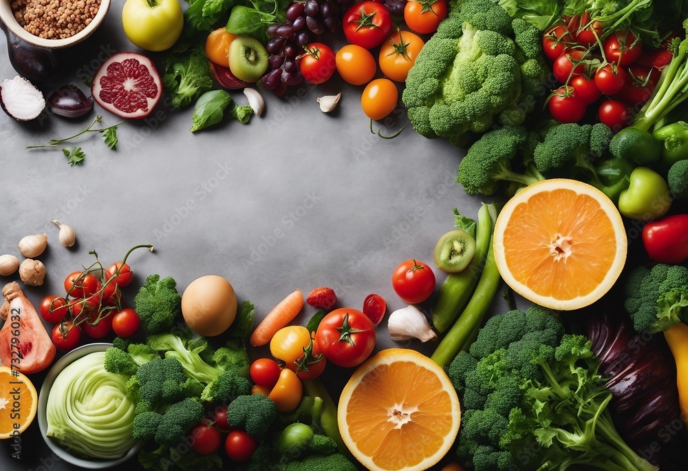 Selection of healthy food Fresh organic vegetables fruits meat and fish Healthy eating and healthy lifestyle with copy space for motivational message top view Selection of healthy food Fresh organic vegetables fruits meat and fish Healthy eating and healthy lifestyle with copy space for motivational message top view