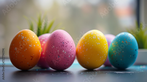  Colorful Easter eggs, background, ai generative