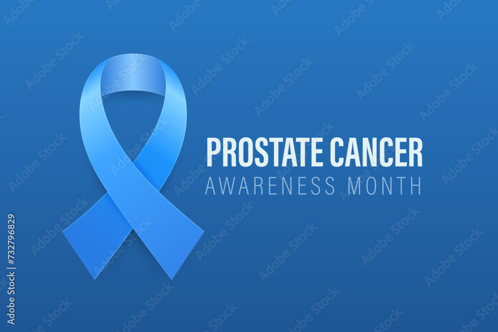 Prostate Cancer Banner, Card, Placard with Vector 3d Realistic Blue Ribbon on Blue Background. Prostate Cancer Awareness Month Symbol Closeup, September. World Prostate Cancer Day Concept Prostate Cancer Banner, Card, Placard with Vector 3d Realistic Blue Ribbon on Blue Background. Prostate Cancer Awareness Month Symbol Closeup, September. World Prostate Cancer Day Concept