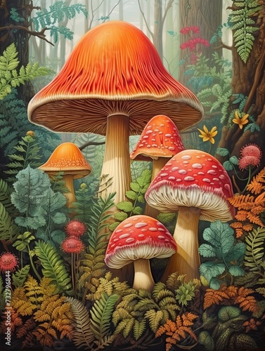 Whimsical Mushroom Art: Vintage Nature Forests Wall Decor - Woodland Print