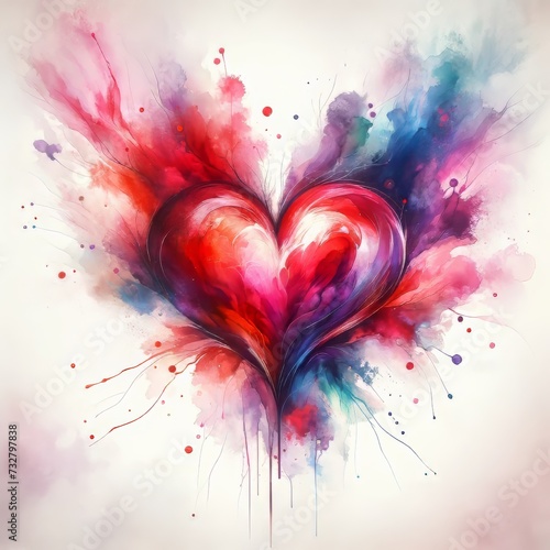 abstract watercolor colourful heart valentines card