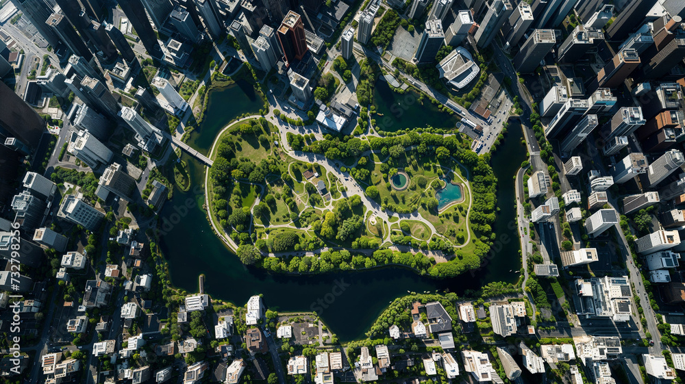 Banner of aerial satellite view of central park in the middle of busy ...