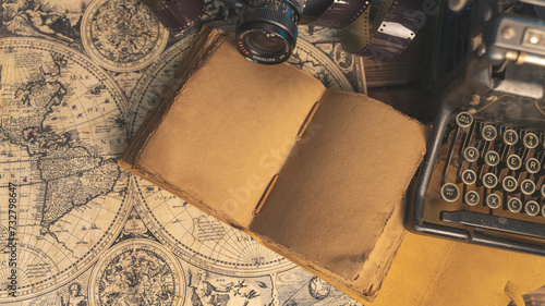 Antique blank book in a vintage setting