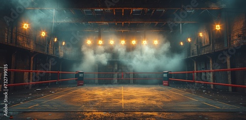 The dimly lit boxing ring, enveloped in a cloud of smoke, stood still on the night's ground, beckoning for the clash of fists and the glimmer of light © familymedia