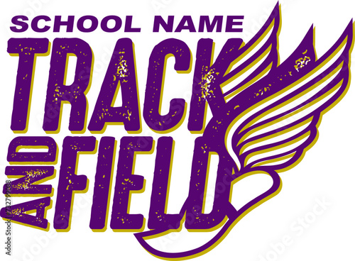 track and field team design with winged foot for school, college or league sports