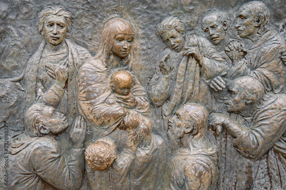 The Nativity of Jesus – Third Joyful Mystery of the Rosary. A relief sculpture on Mount Podbrdo (the Hill of Apparitions) in Medjugorje.