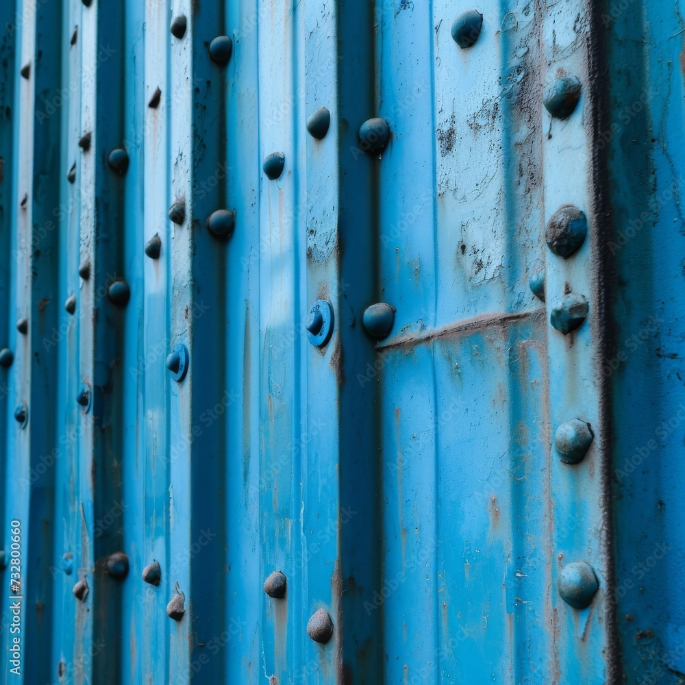 Urban Texture: Blue Corrugated Metal Roof with Industrial Rivets. Urban Texture: Blue Corrugated Metal Roof with Industrial Rivets.