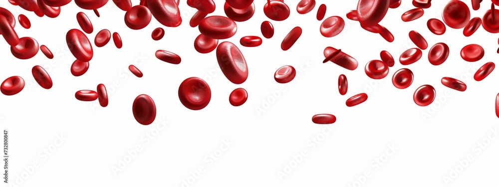 Dynamic Red Blood Cells on White Background. Generative ai