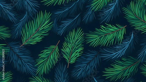 seamless background with coniferous branches pattern, coniferous, fir, © Nikita44