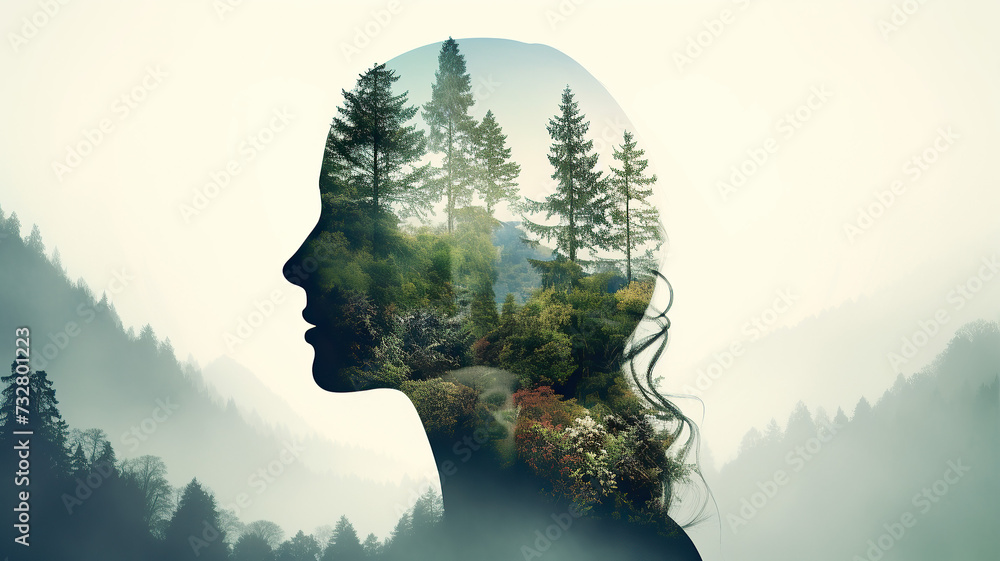 Silhouette of a young woman with nature